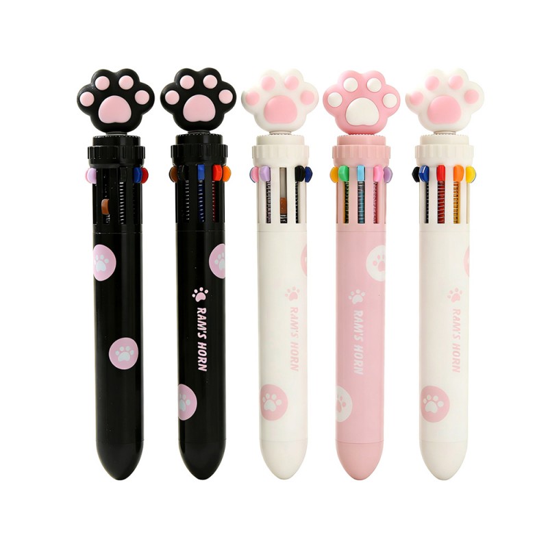 10 i 1 farverig Cute Cat Paw kuglepen